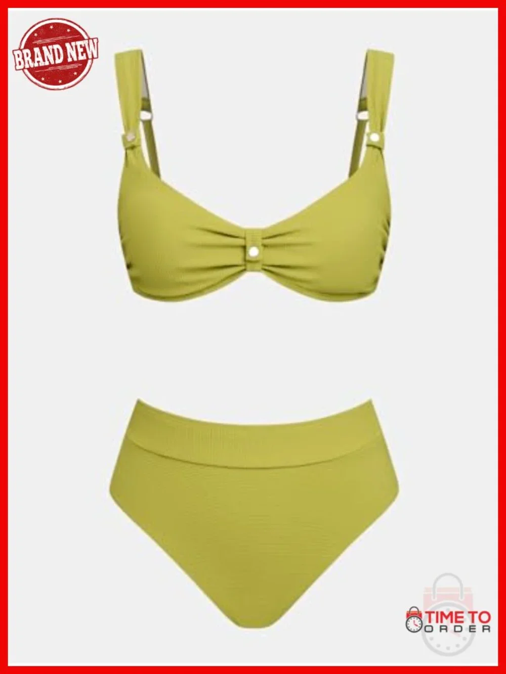 High Waisted V Neck Two Piece Bikini Set with Removable Soft Cups